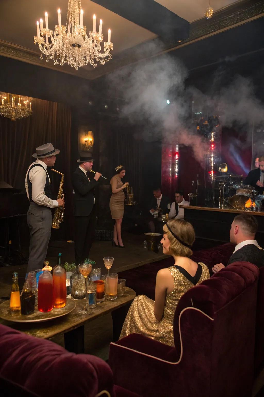 A glamorous Swing Era secret bar party with vintage style.