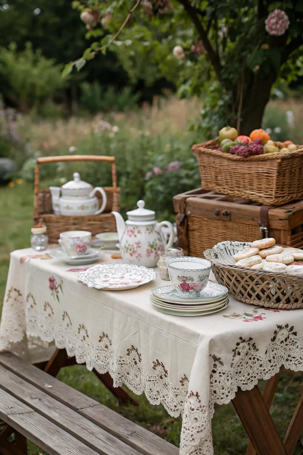 A charming vintage picnic setting with nostalgic elements