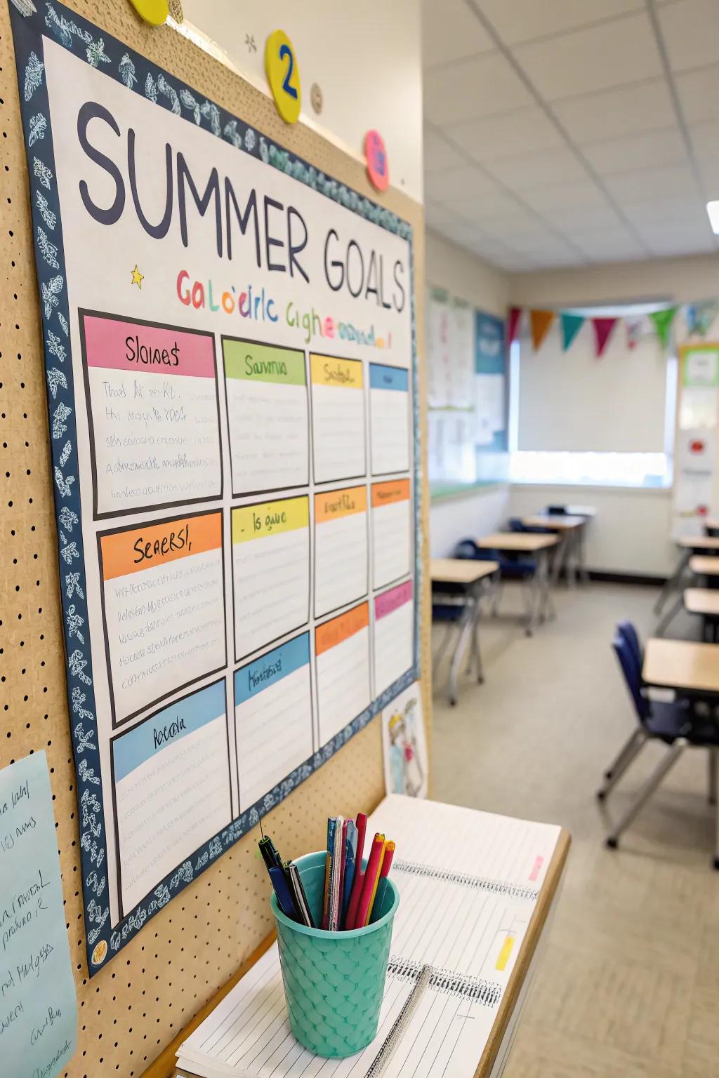 An interactive bulletin board for students to share their summer goals.