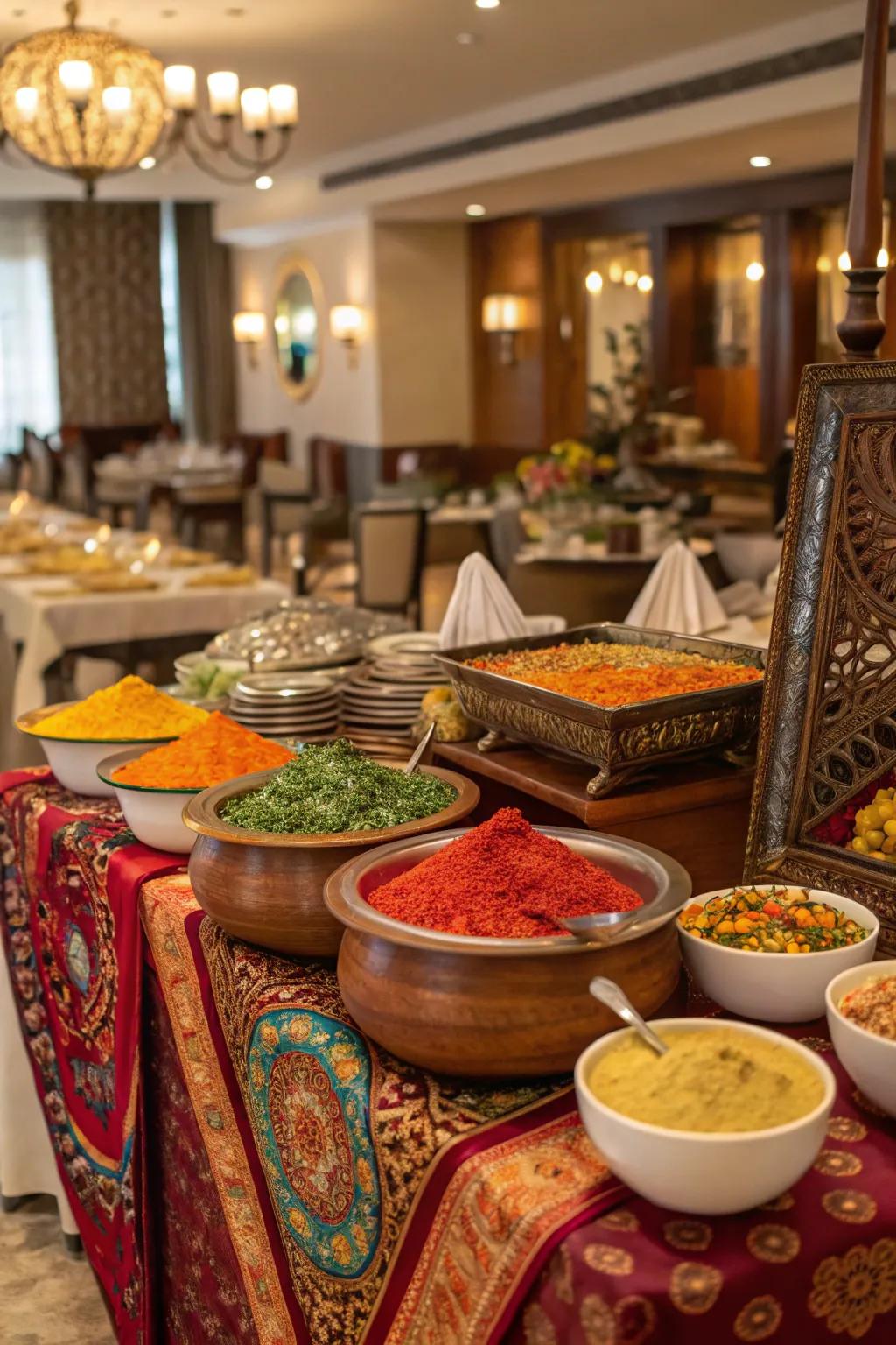 Cultural elements give your buffet a worldly feel.
