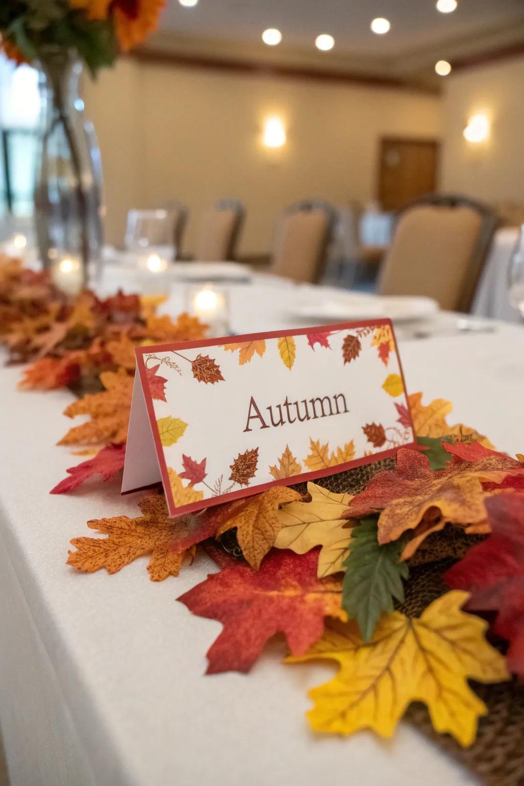 Seasonal table identifiers accentuate the natural splendor of the event.