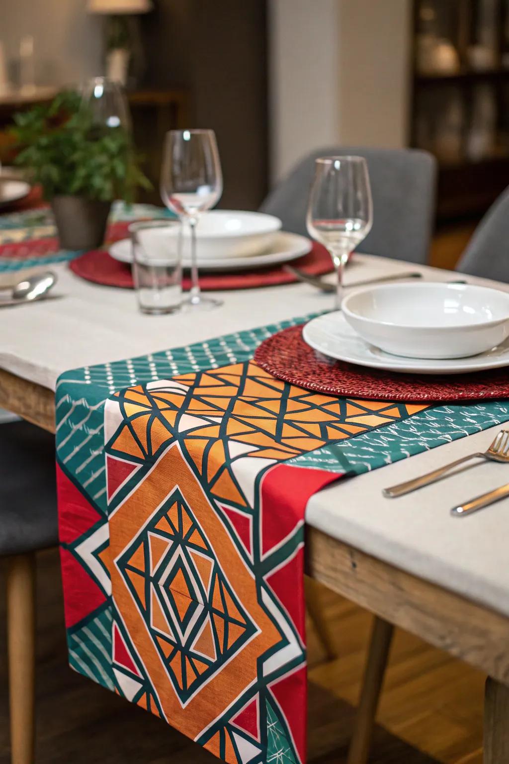 Shape-patterned table runner for a striking modern look.