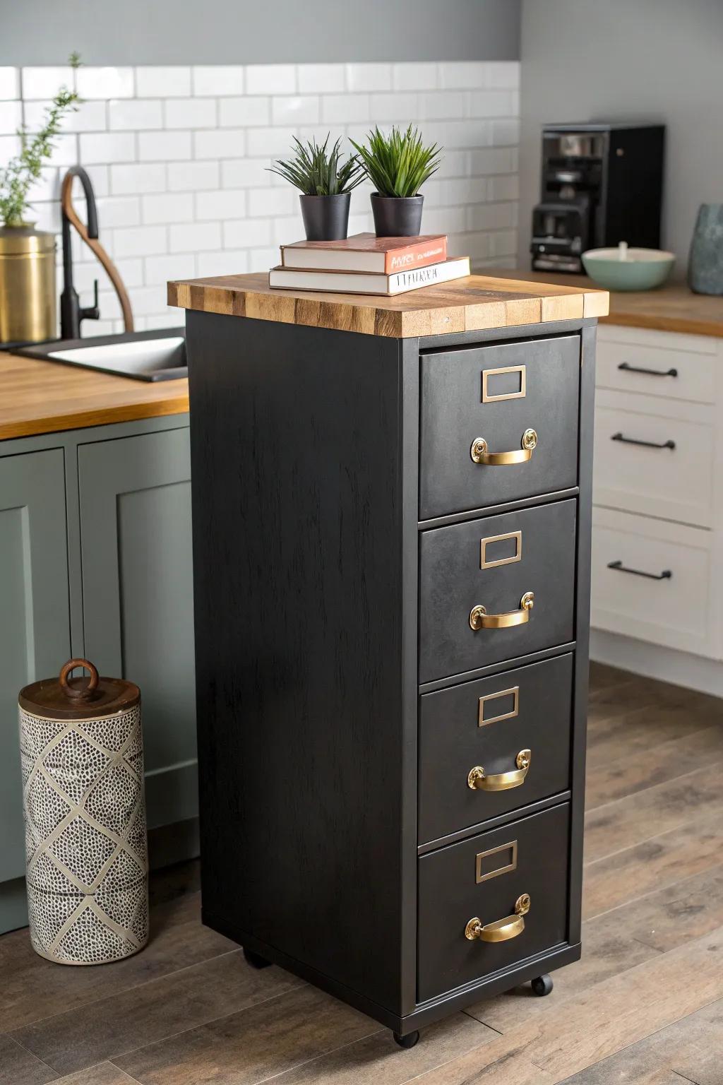 Transform your space with a fashionable filing cabinet revamp: from office essential to kitchen feature.