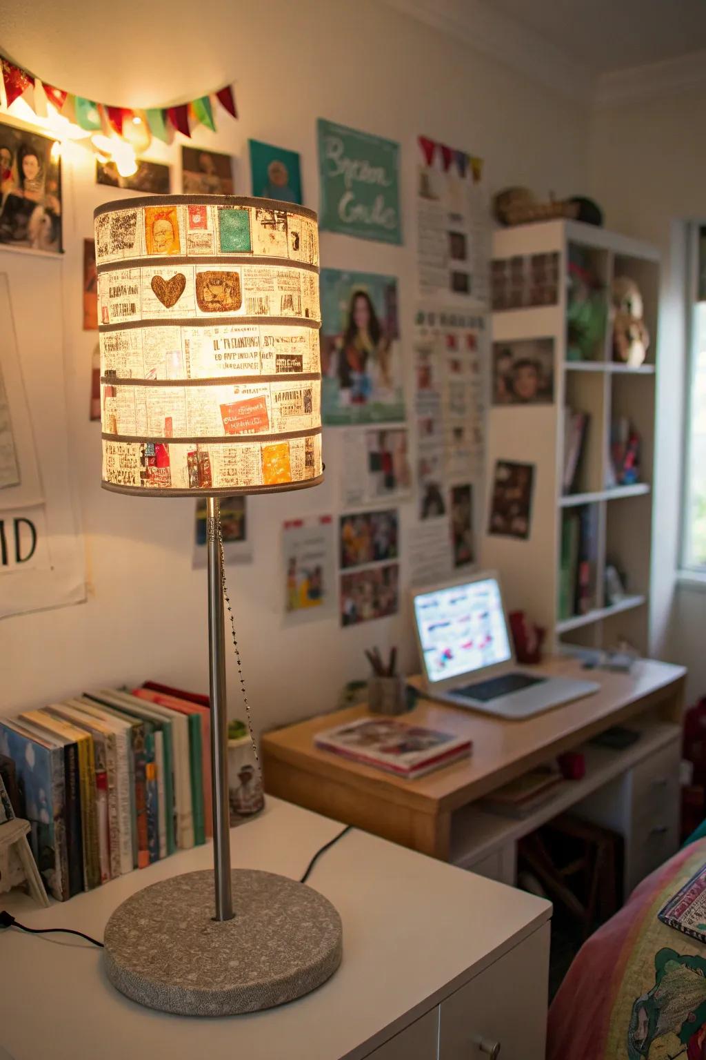 Self-made lighting designs add a personal touch to the room.
