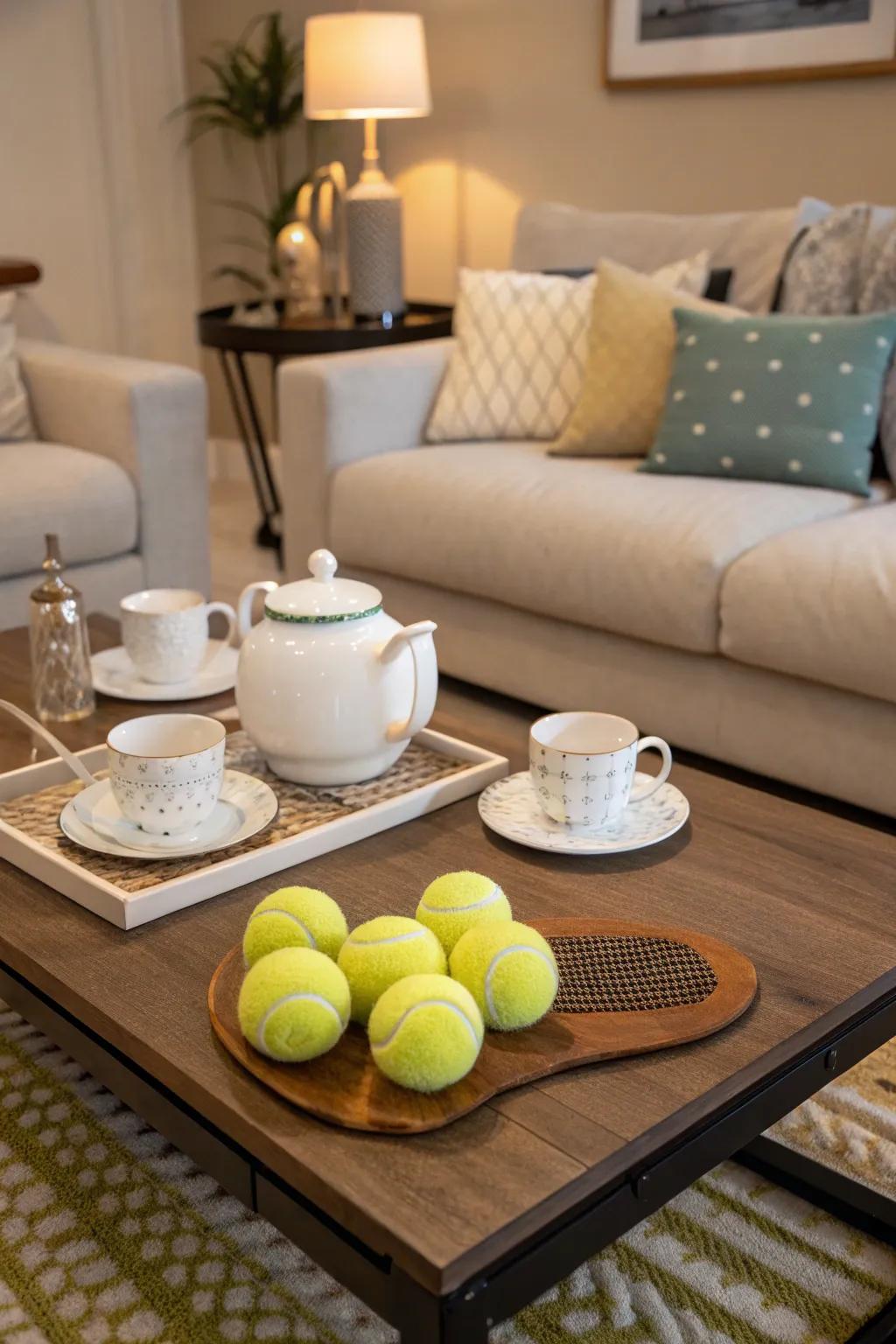 Tennis sphere coasters contribute an offbeat flair to your setting.