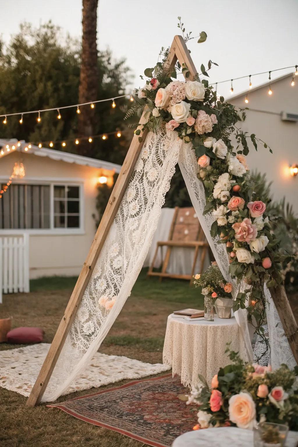 A vintage triangle arch that evokes sentiments of nostalgia and refinement.