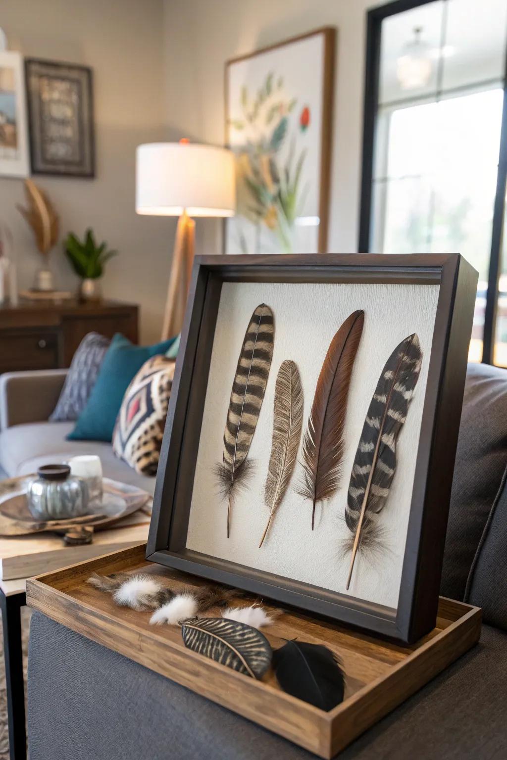 A chic recessed casing presentation encasing wild fowl hunting keepsakes.