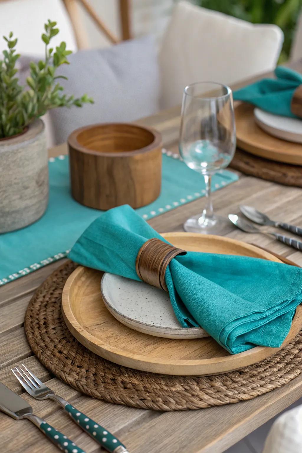 Mixing materials infuses your azure decor with texture and depth.