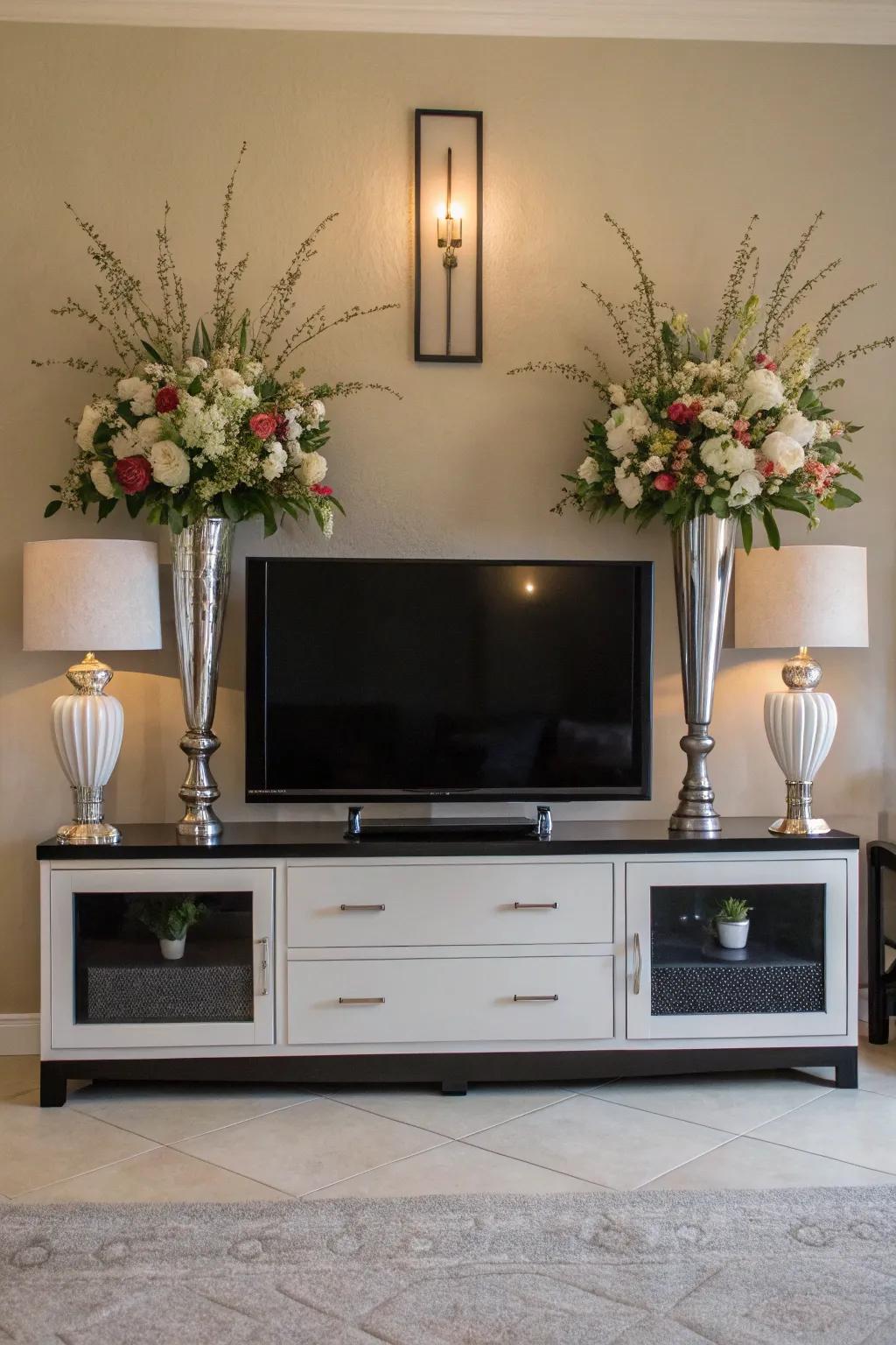 Symmetry leading to a balanced and pleasing decor arrangement.