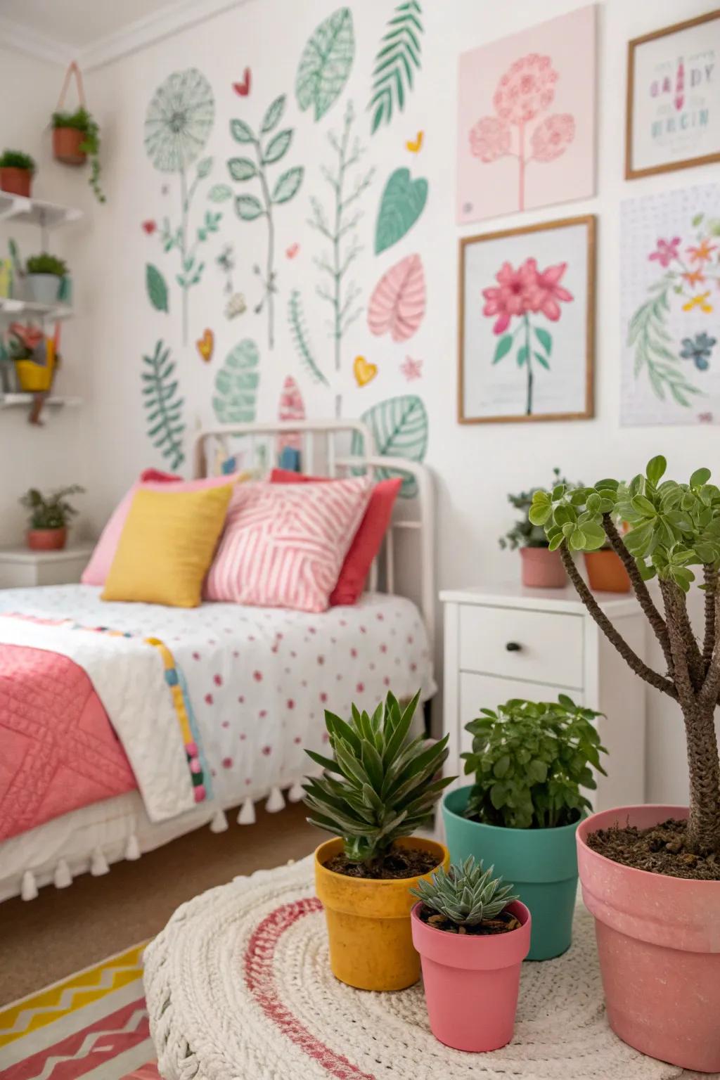 Nature-inspired decor brings a sense of vitality and freshness to a tween's space, promoting well-being and creativity.