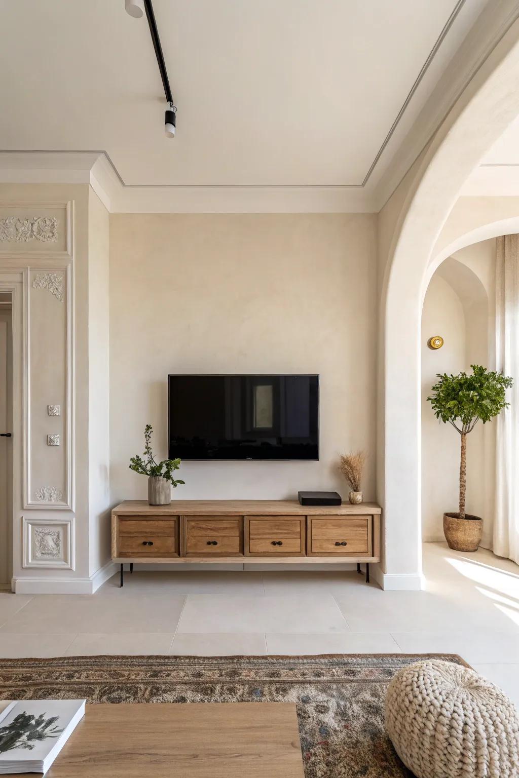 An uncluttered space under your TV emphasizes minimalist design.