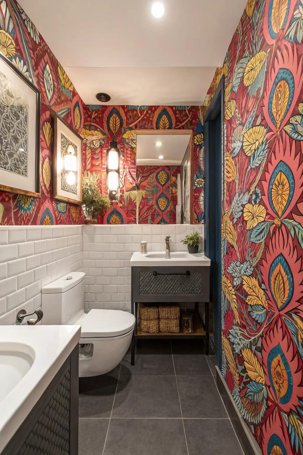 Bold wall covering makes a striking statement.