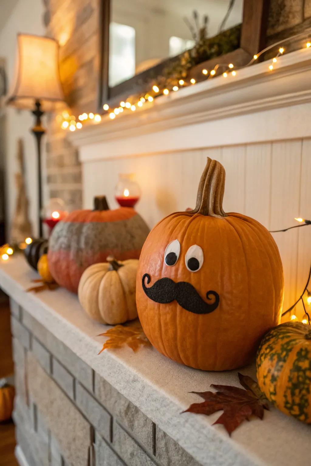 A dapper pumpkin flaunting a fashionable mustache.