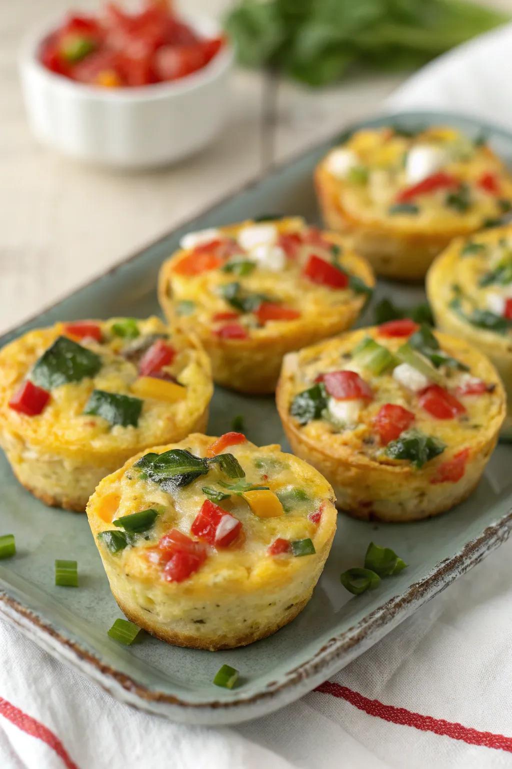 Flavorful mini frittatas with fresh vegetables and cheese.