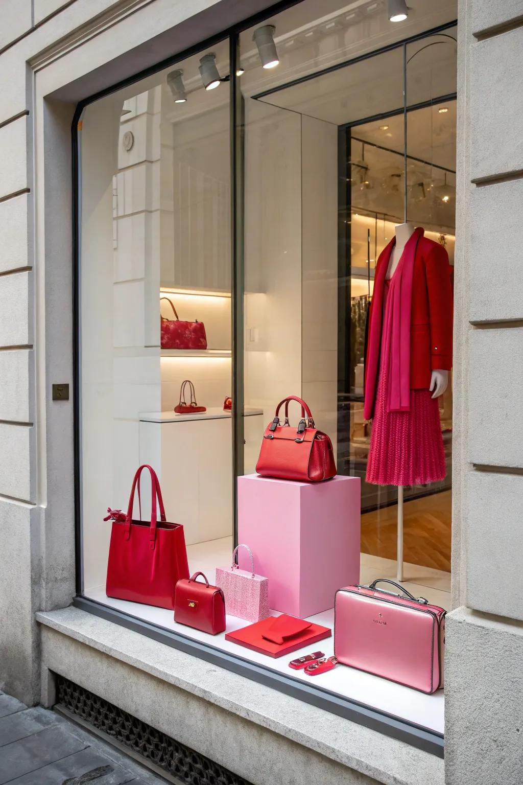 A sophisticated exhibit highlighting shades of red and pink, delivering an elegant atmosphere suitable for Valentine's Day.