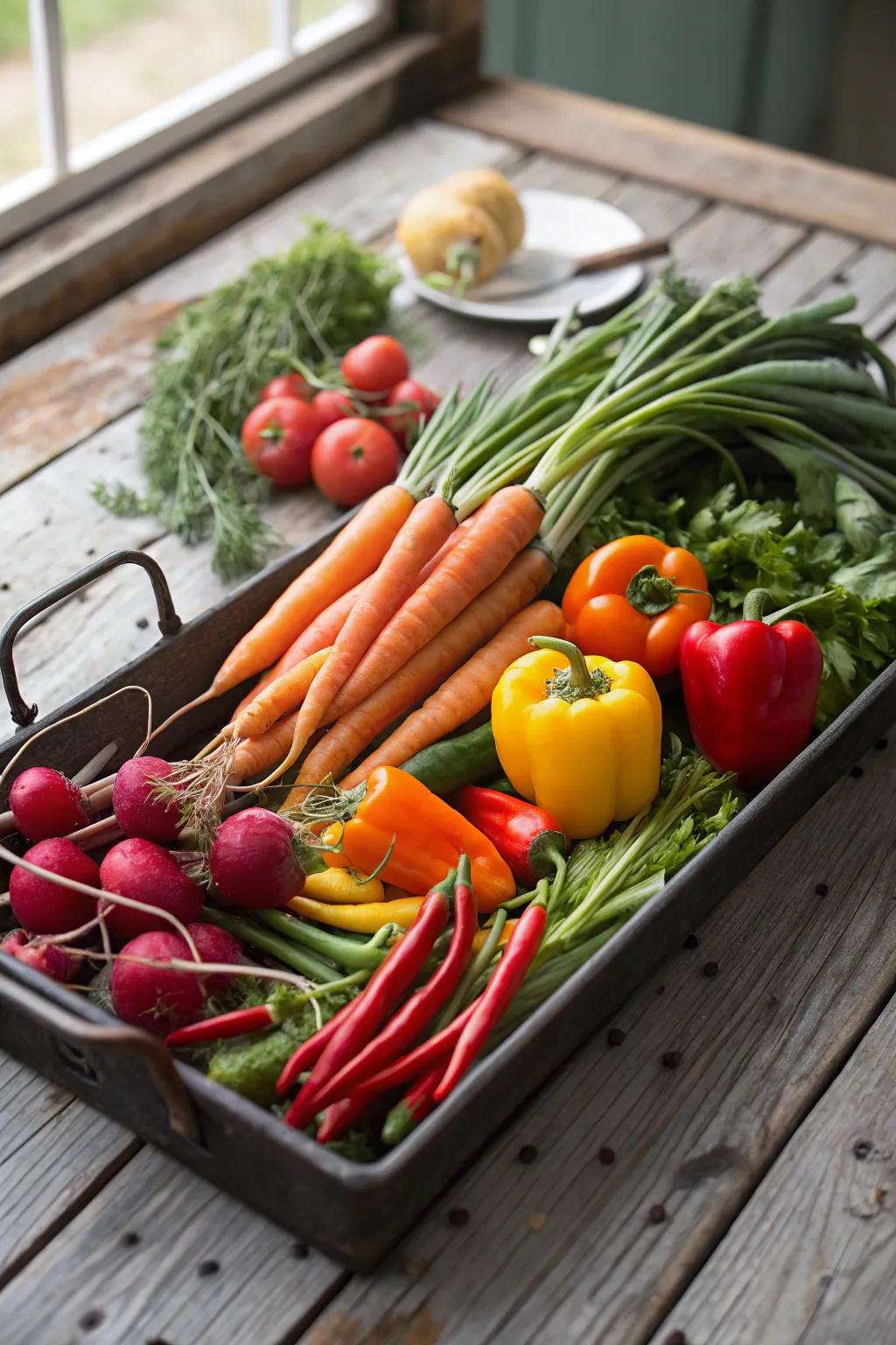 Vegetable tray with garden-fresh local produce.