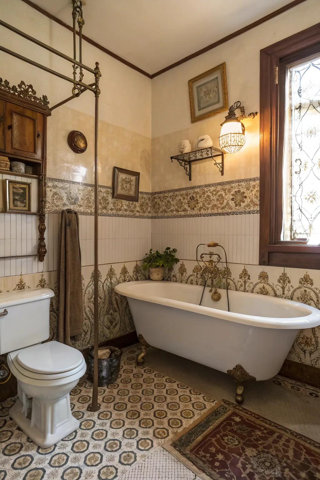 High tank toilets offer an odd Victorian touch.