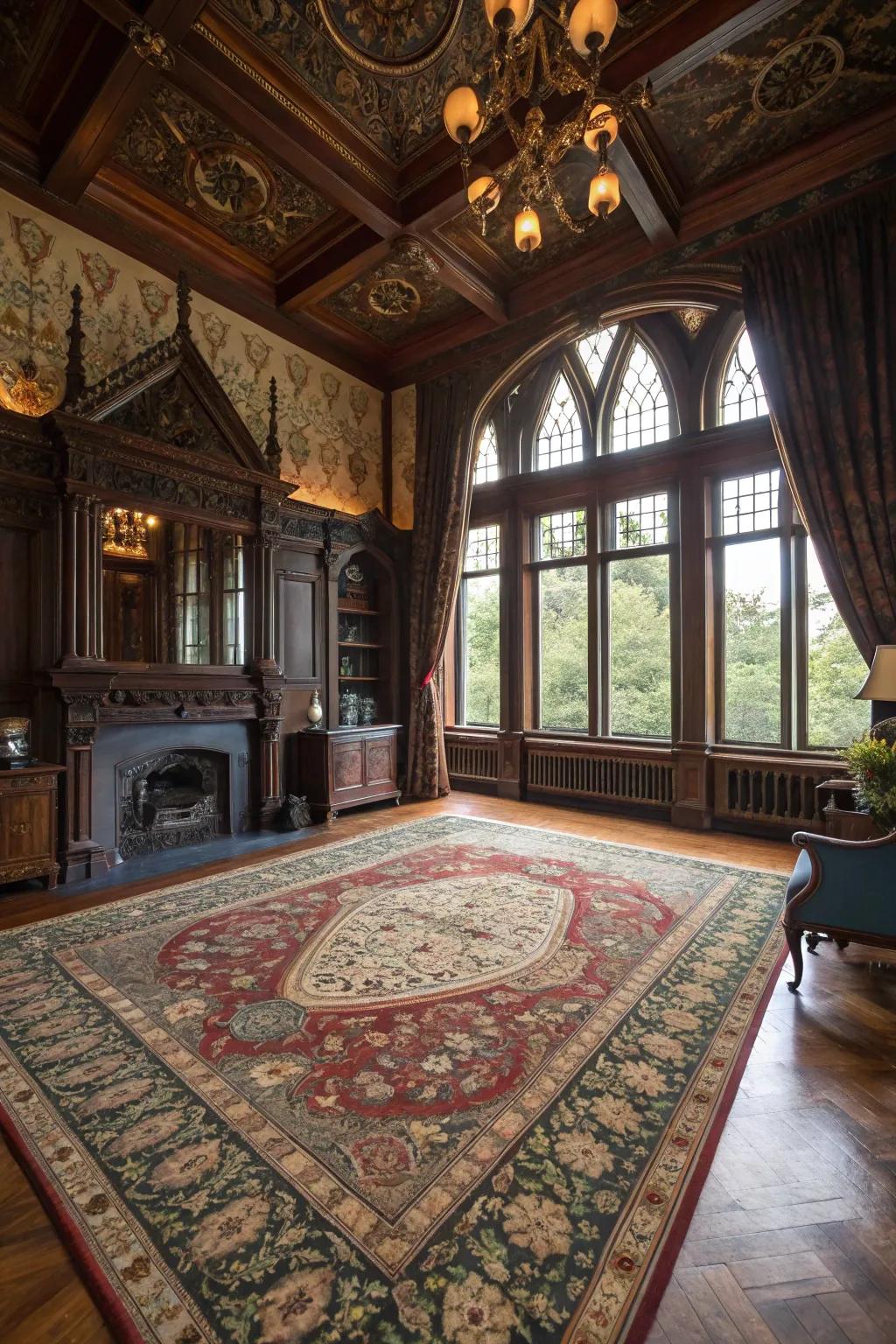 Detailed rugs incorporate texture and comfort below foot.