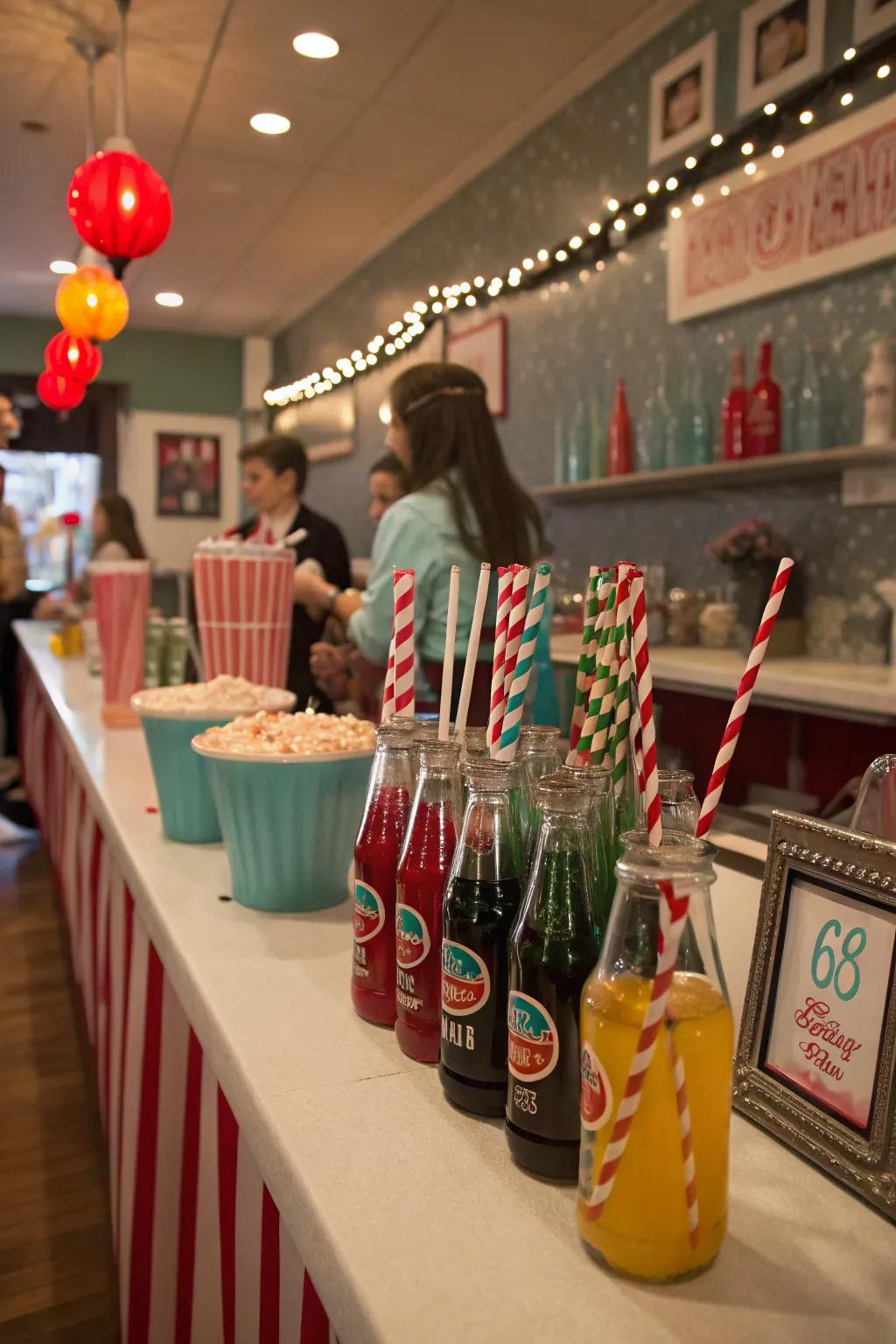 Attendees reveling in an retro nonalcoholic bar with vintage flair.
