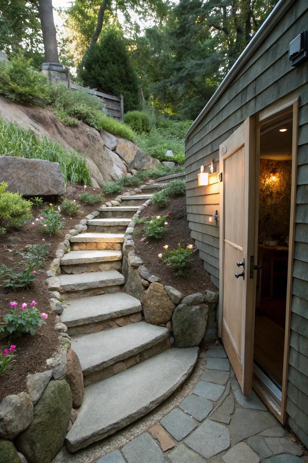 A sculptural staircase creating an elegant transition.