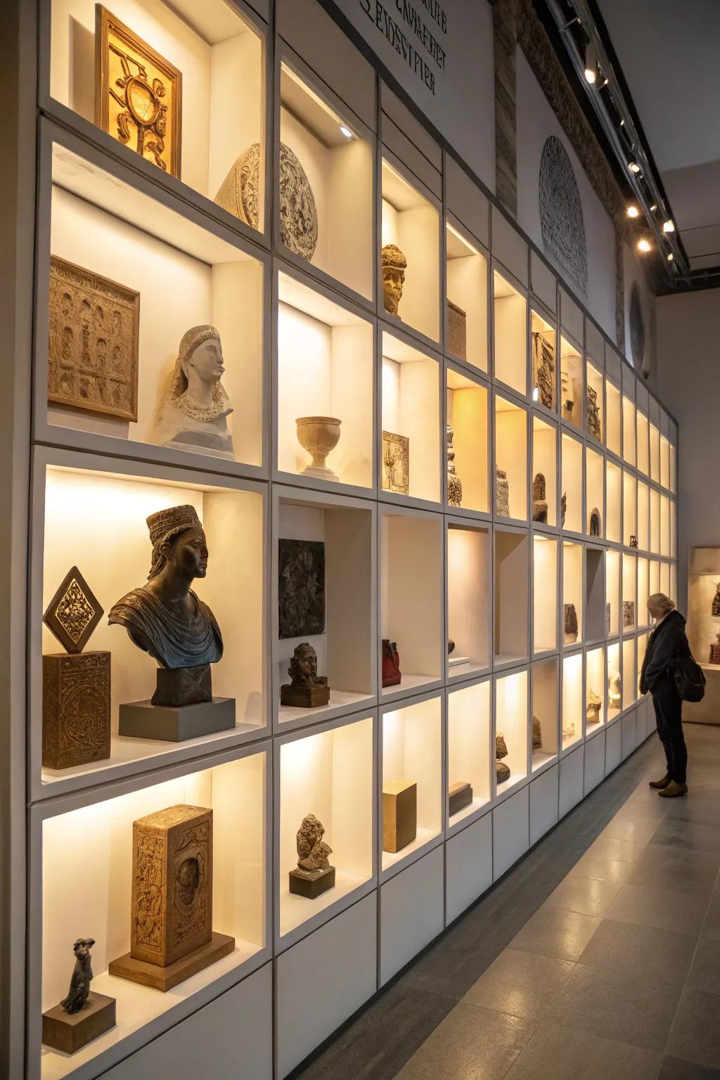 Form an artistic gallery with wall cube exhibitions.