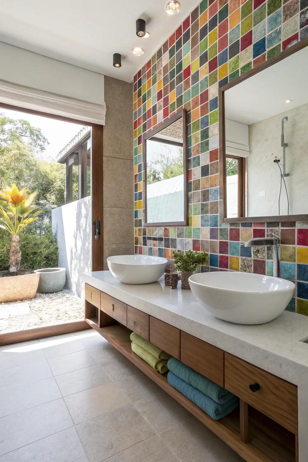 Tessellated walls serve as captivating focal points in bathrooms.