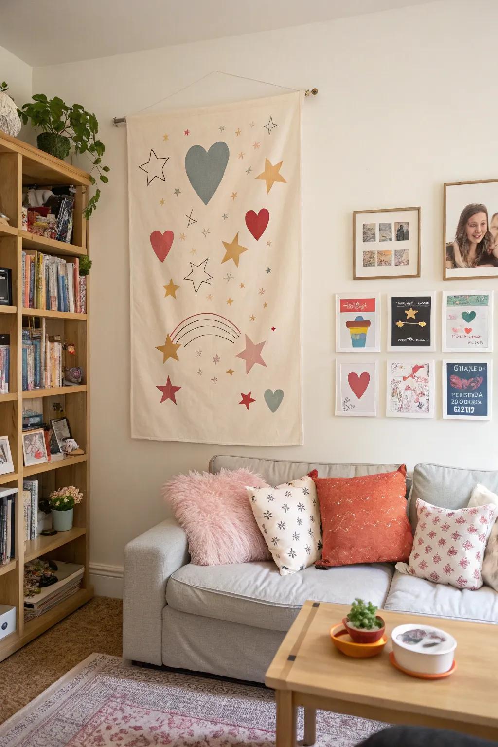 Symbols such as hearts infuse warmth into welcome boards.