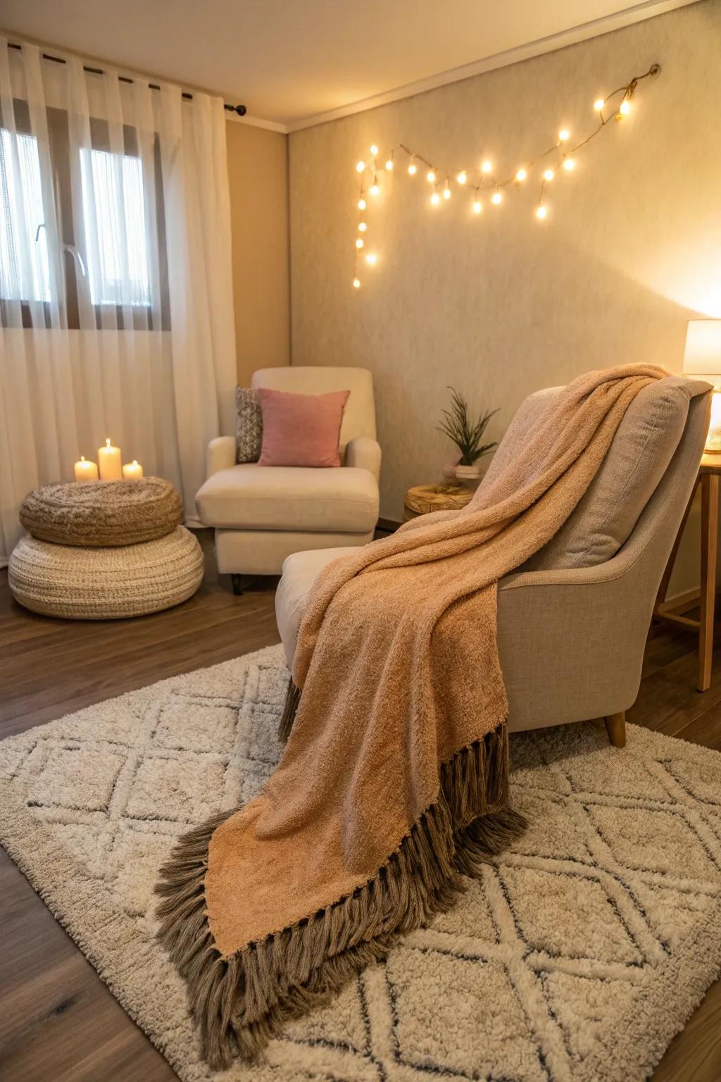 Texture and warmth: Soft elements for a cozy retreat.