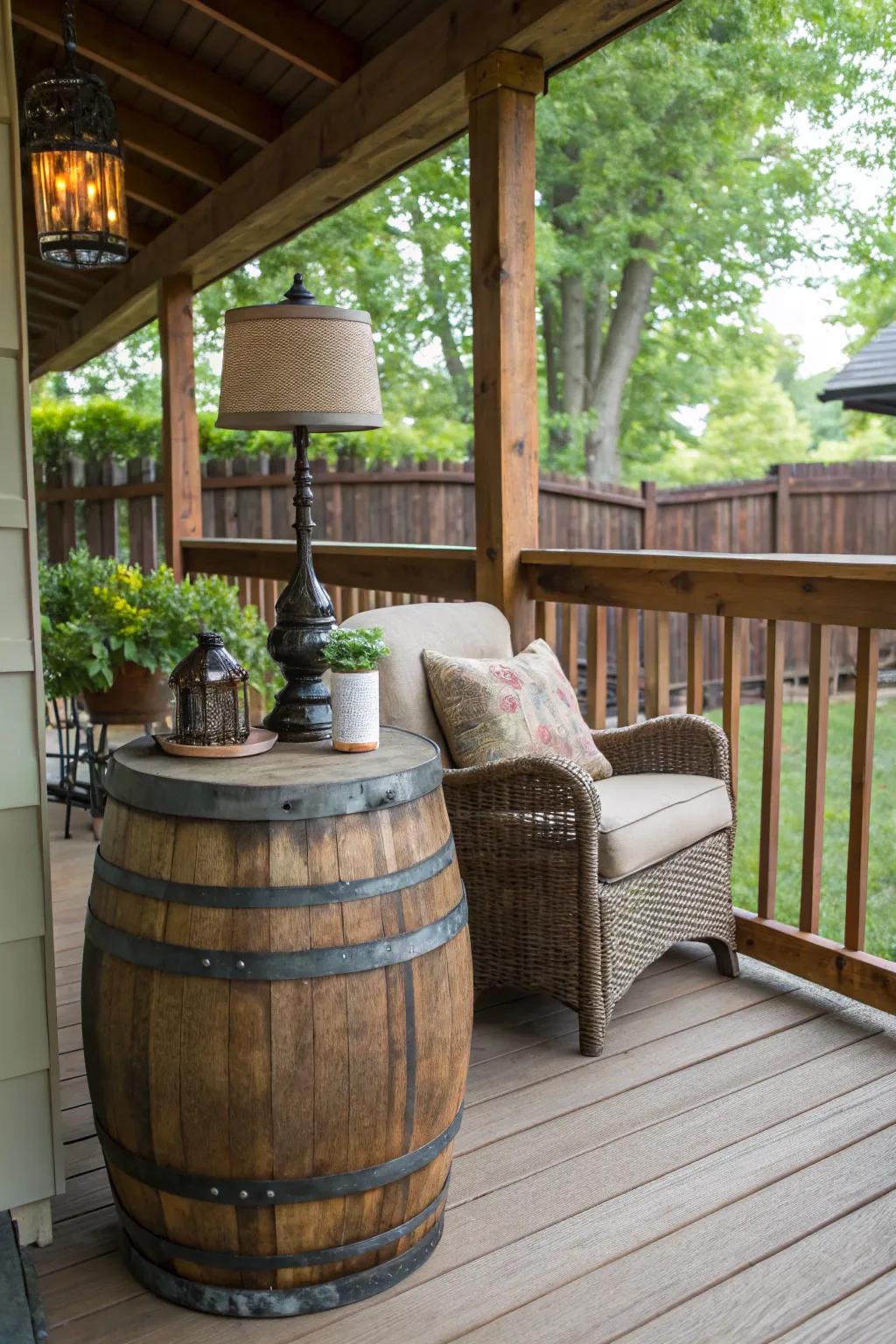 Alcohol casks make perfect earthy side units.