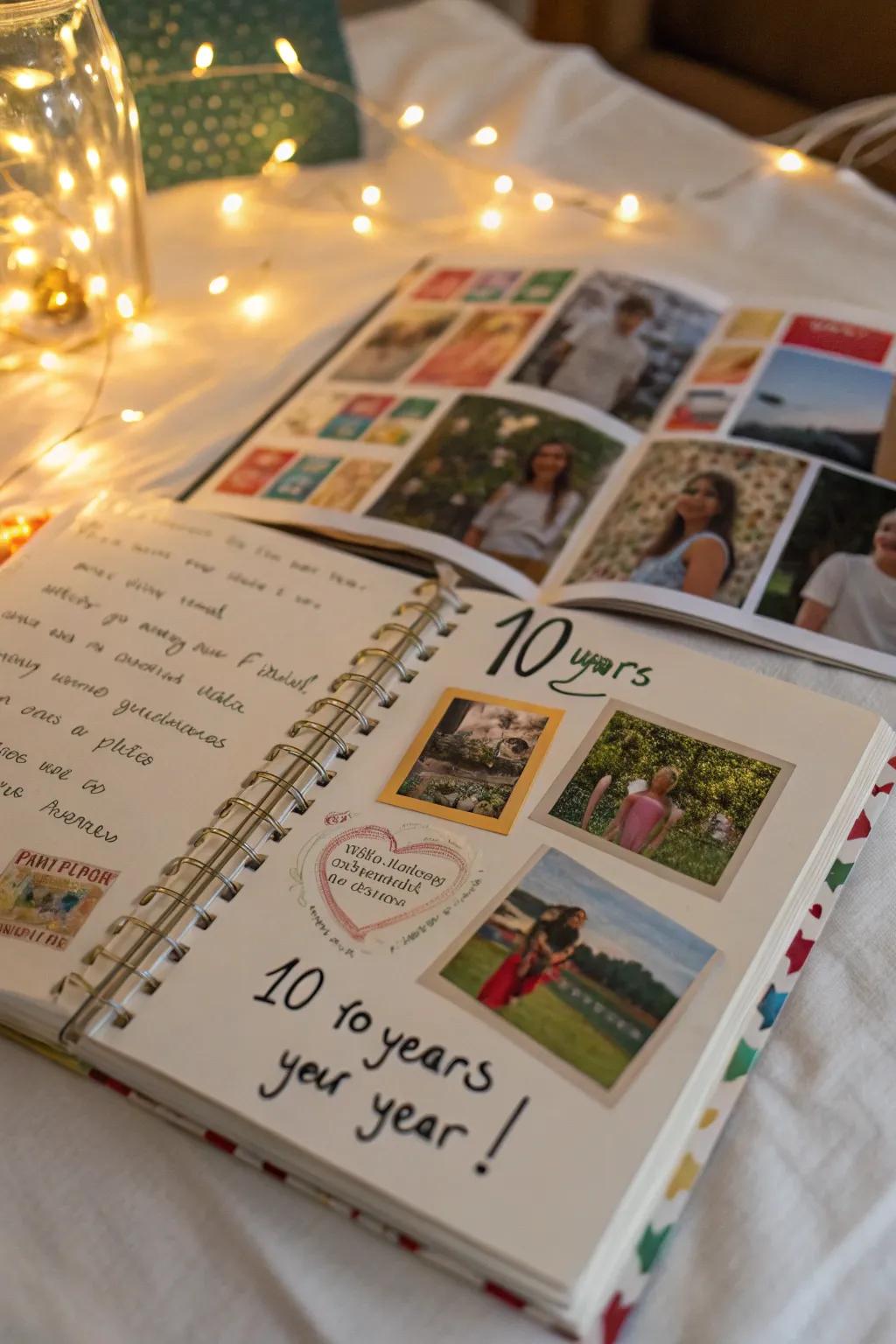 A scrapbook capturing a decade of love.