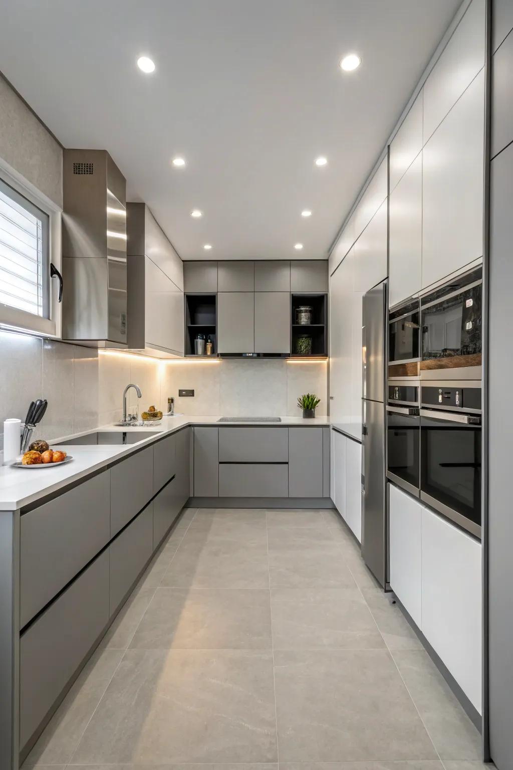 Aligned hardware creates a seamless kitchen design.