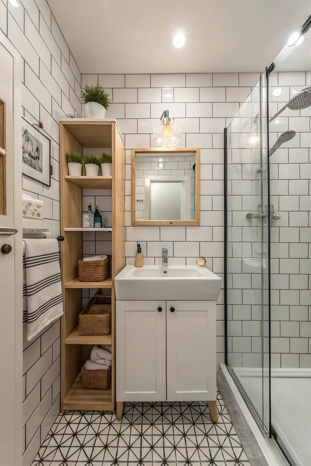 White tiles make practical design stylish and efficient.