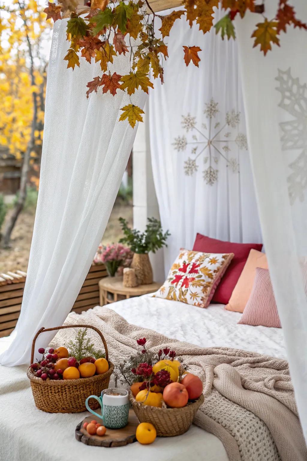 Pale drapes adapt well to seasonal decor changes.