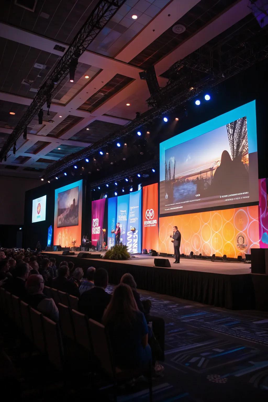 Multimedia elements fashion a dynamic stage presence.