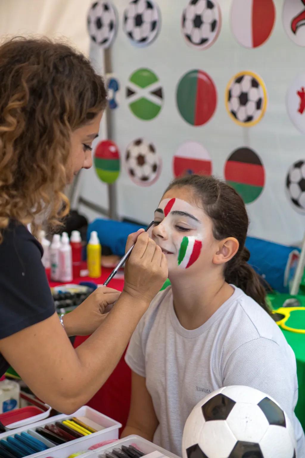 Face art that allows guests to express their team pride.