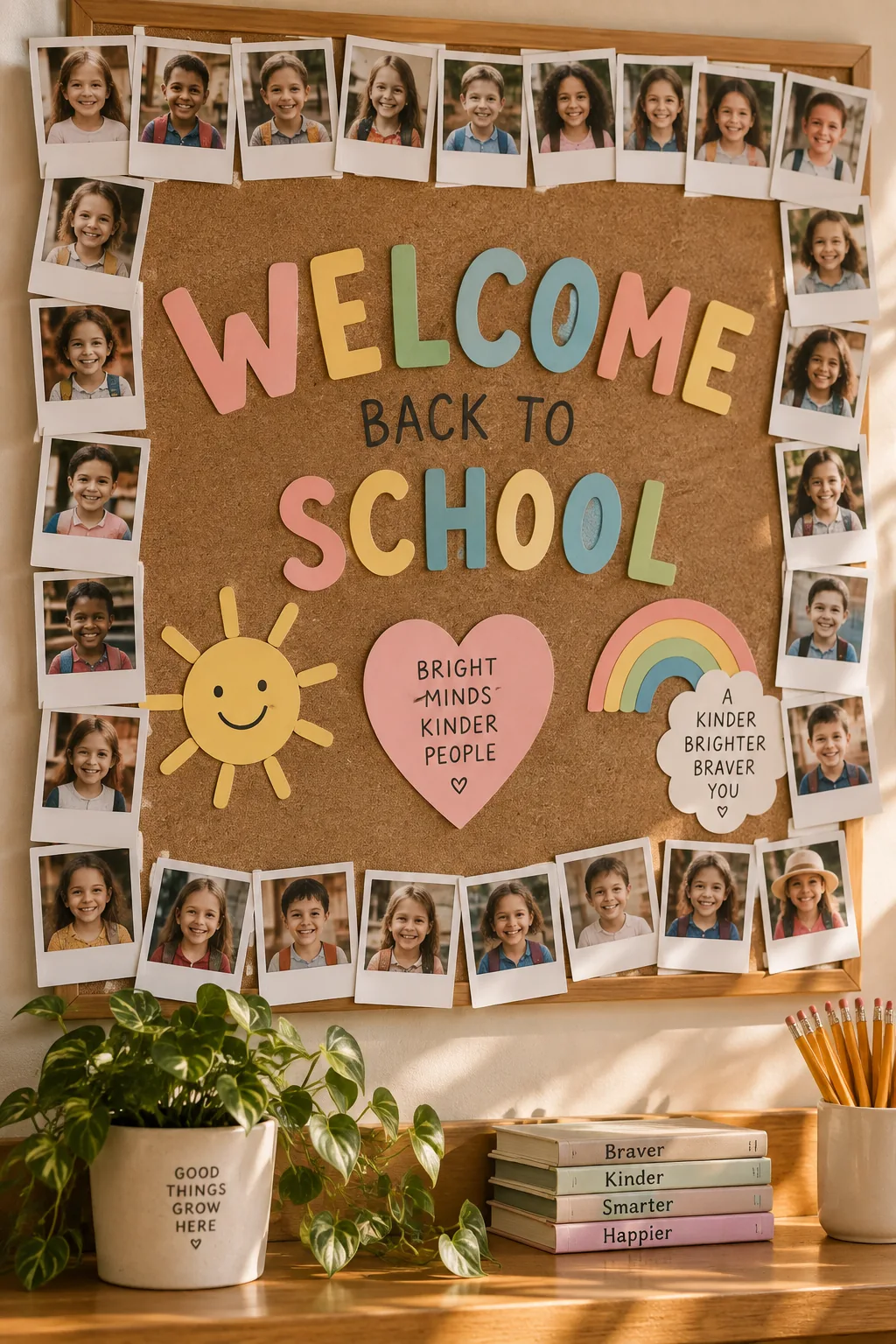 Border made of square instant-style photos of students.