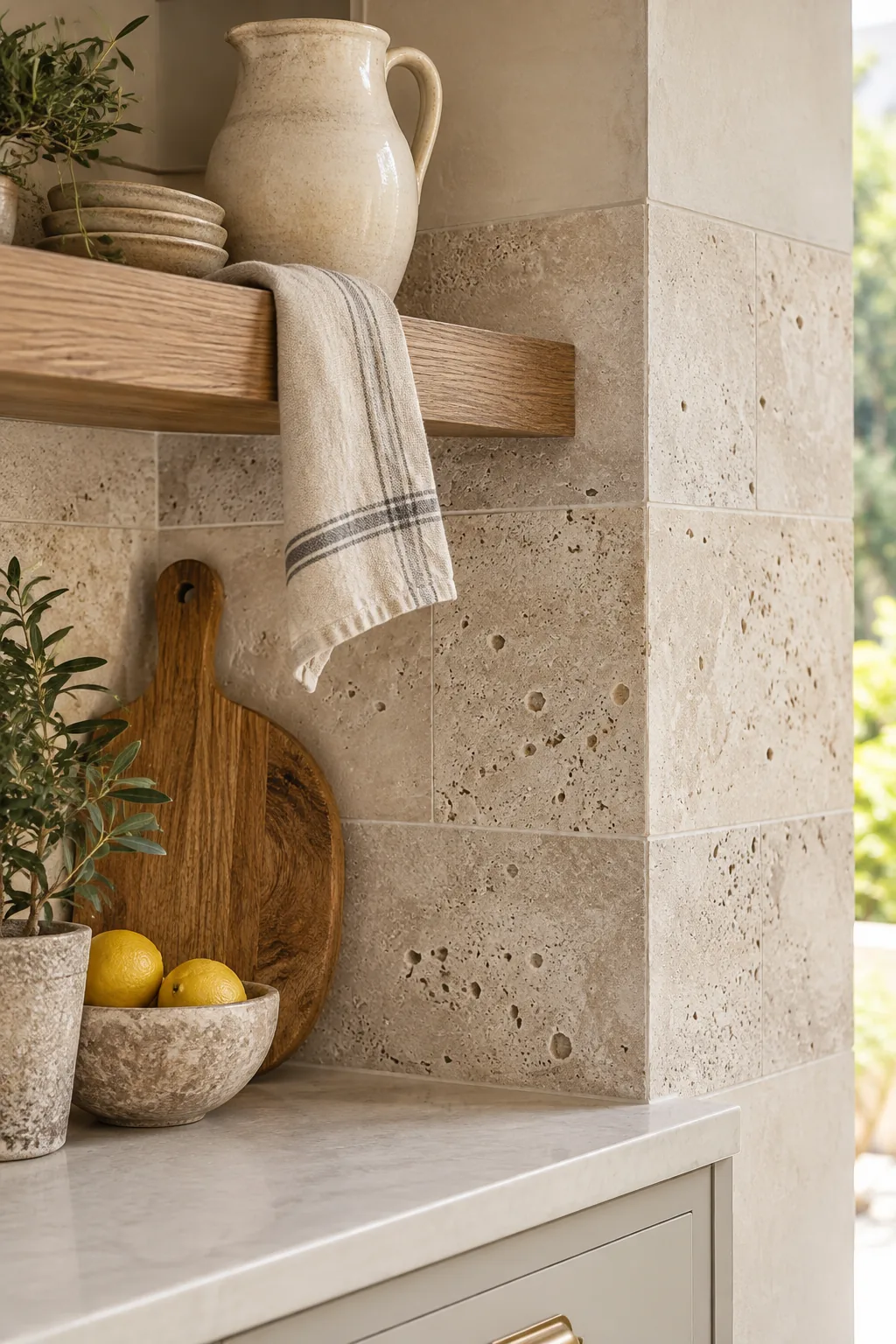 Mitered corners on thick marble subway tile
