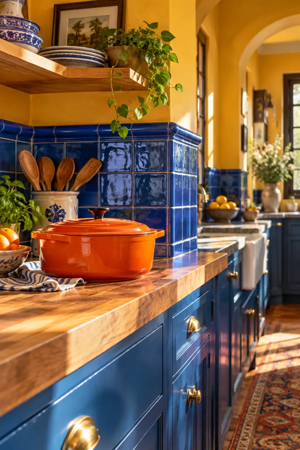 Chunky ceramic V-cap tile trim on a kitchen wall corner