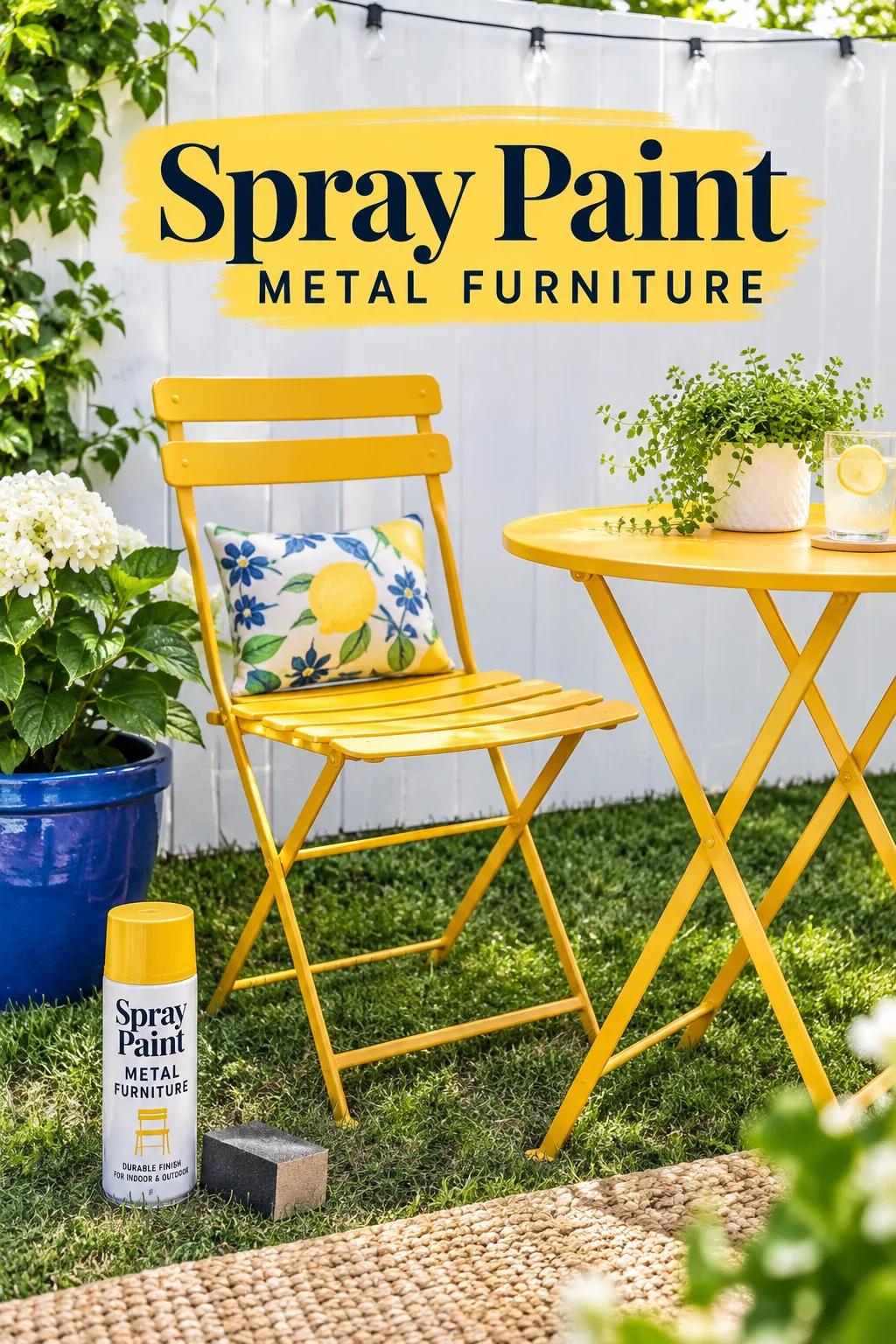 A matte black painted vintage metal patio dining set.