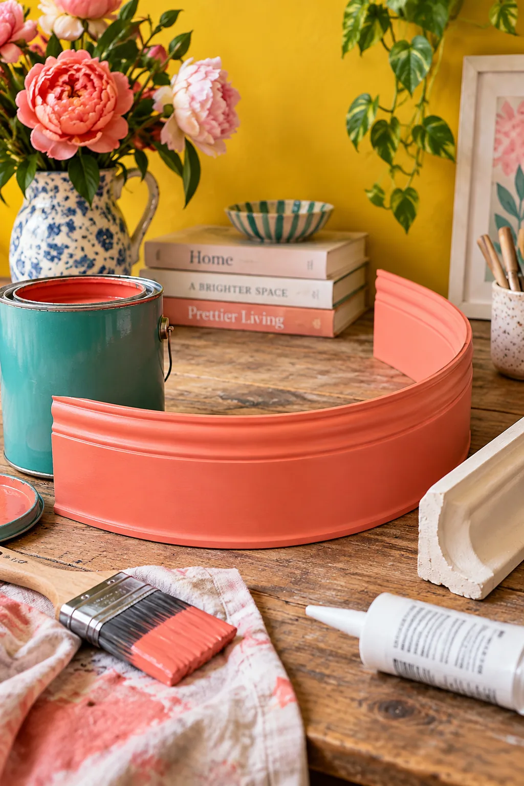 Flexible baseboard trim bending around a curved wall.