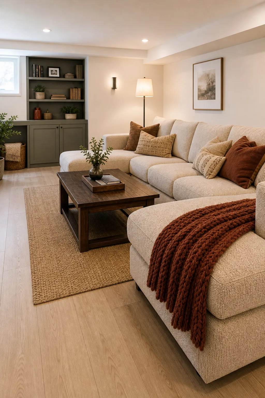 Floor-level view of crisp white 4-inch square baseboards against light oak flooring.