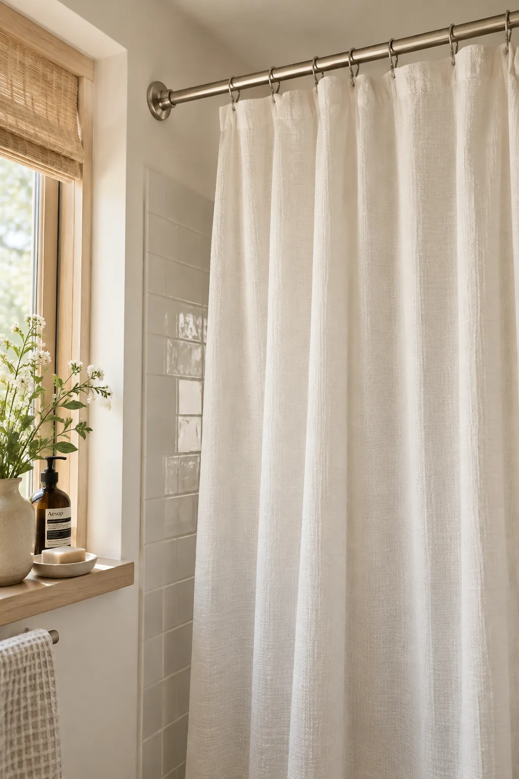 Shower curtain rod installed high above the standard height