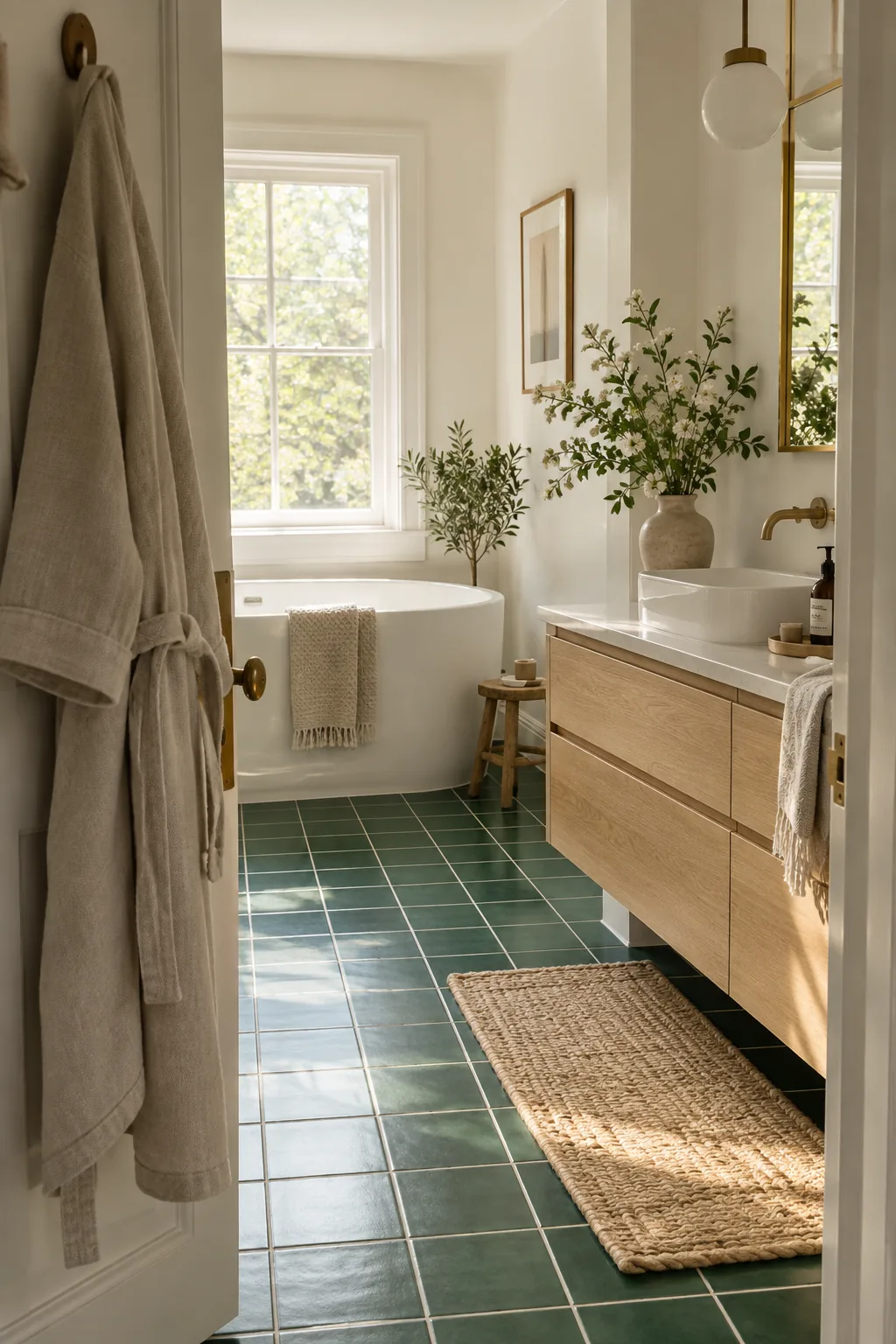 Dark green square tiles laid in a straight stacked grid pattern