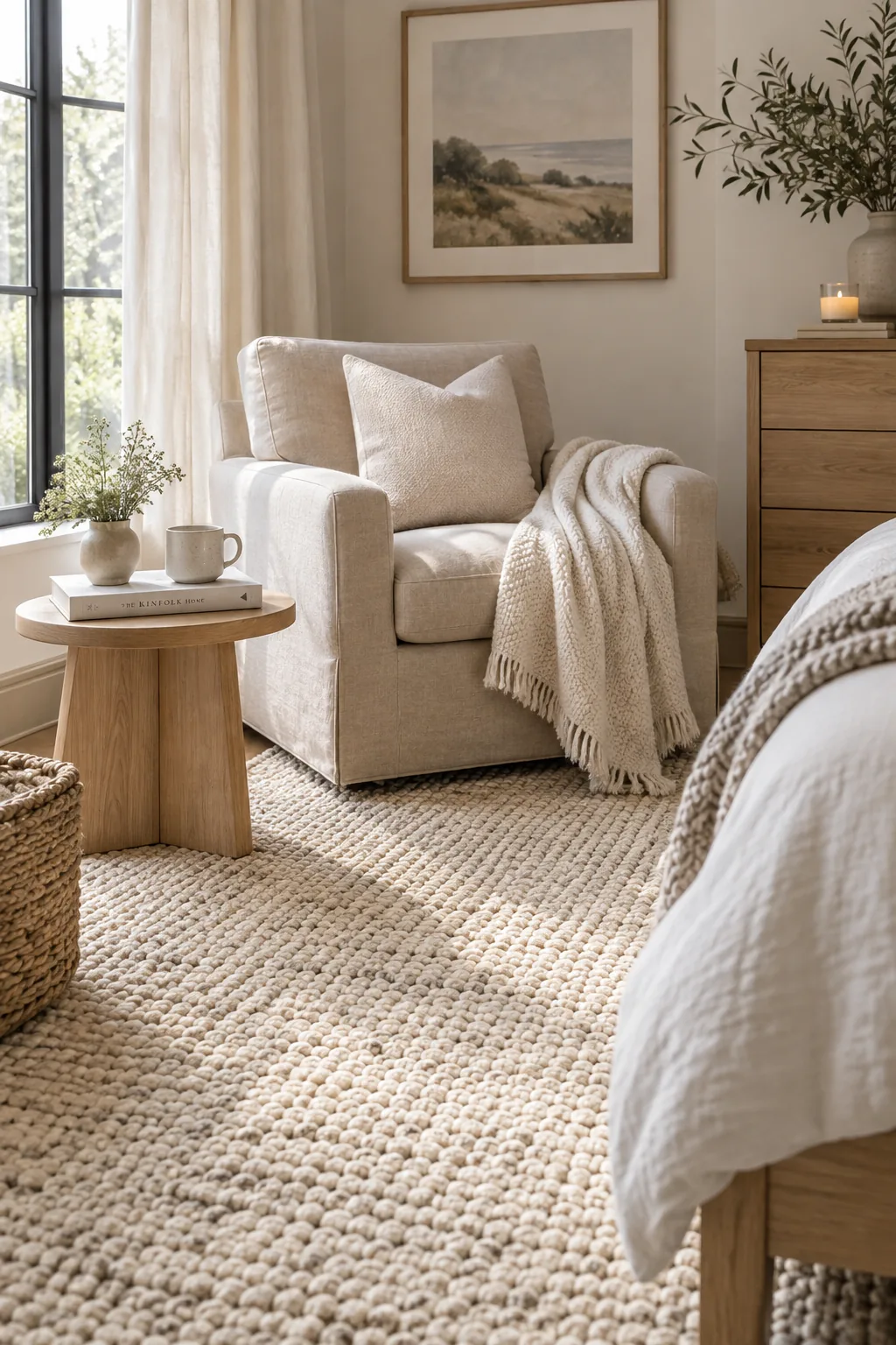 Natural un-dyed wool carpet with a thick matte texture