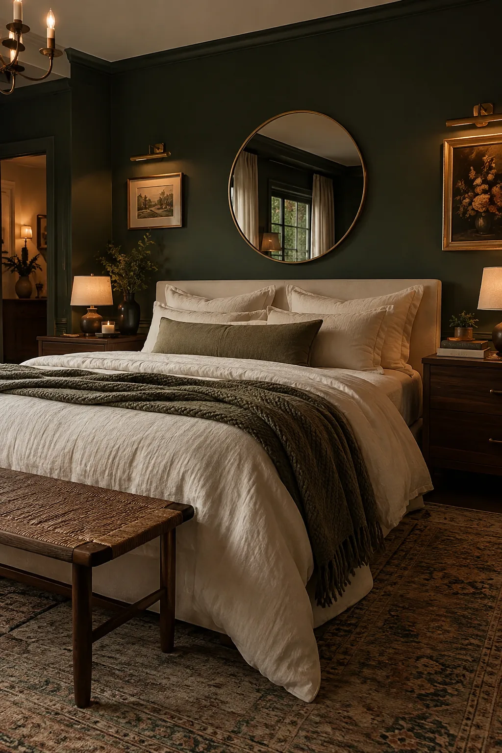 Dark charcoal accent wall behind a modern bed