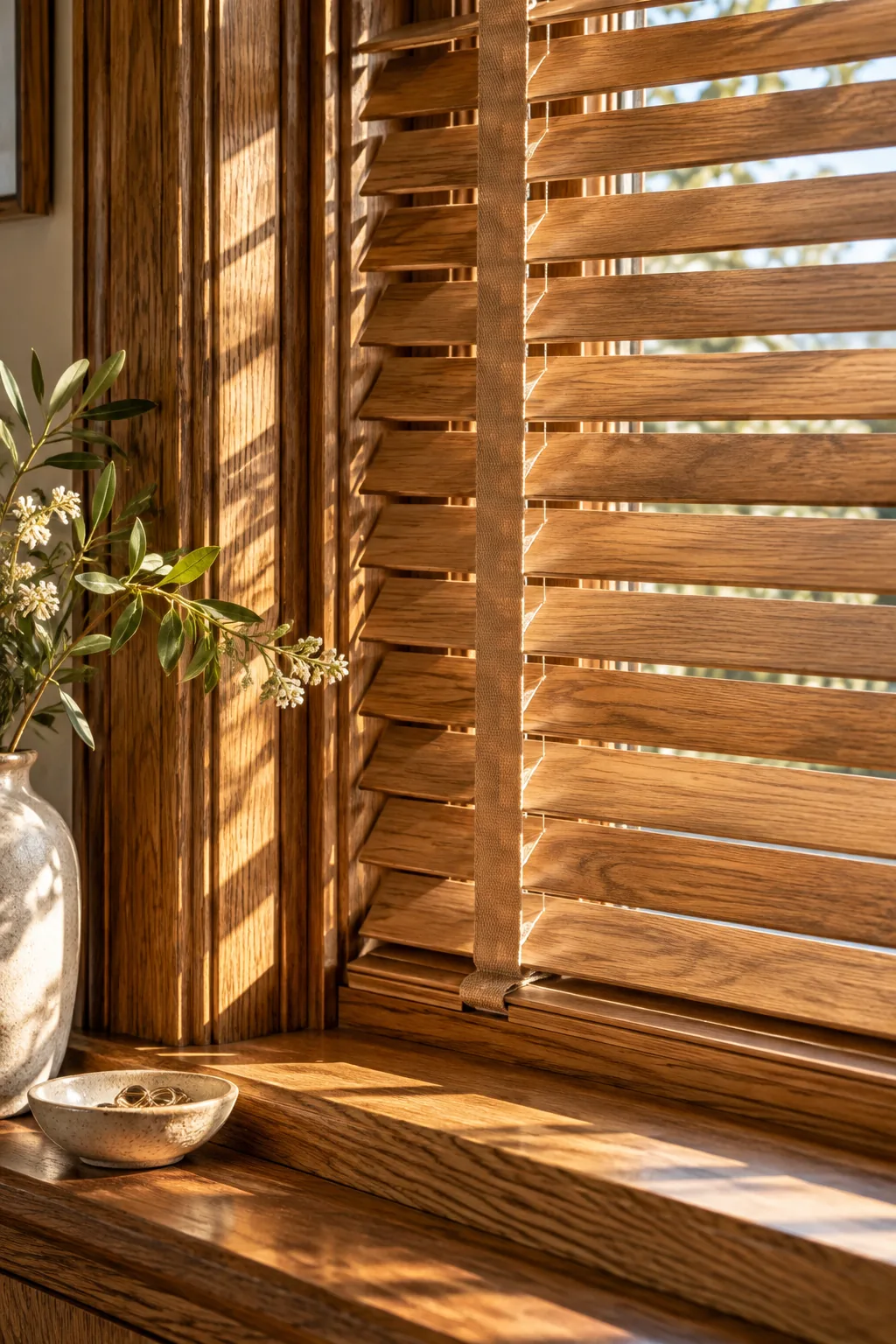 Rich real wood blinds in a historic living room