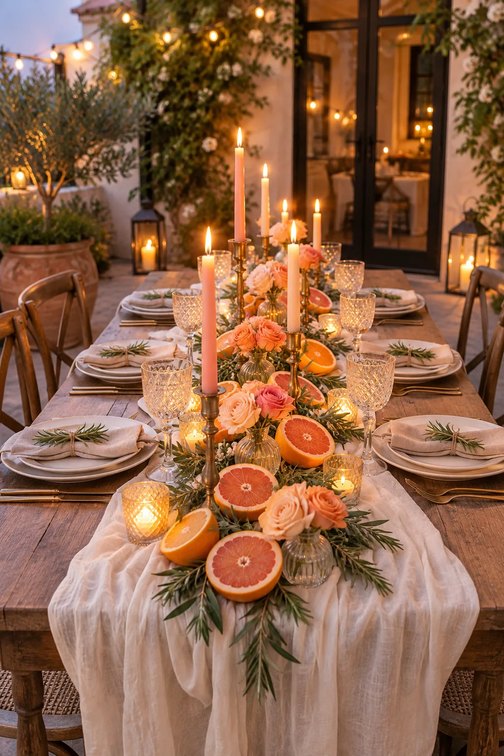 A place setting with a folded napkin, a sprig of rosemary, and a paper tag reading Happy Birthday.