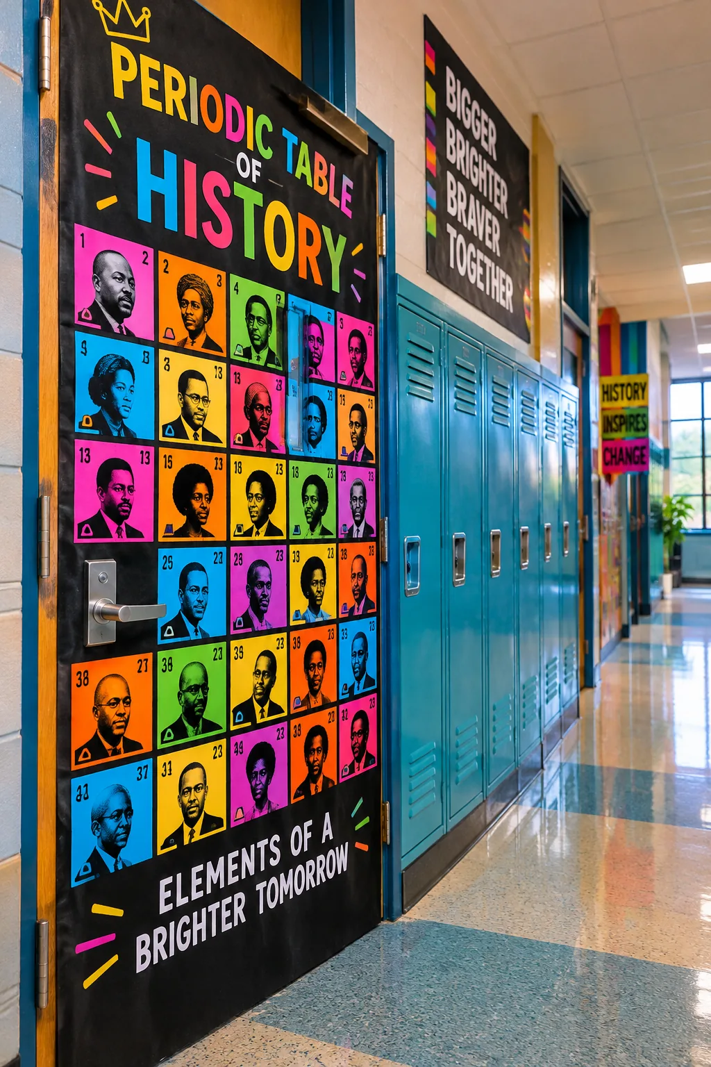 Door covered in a periodic table of Black history elements