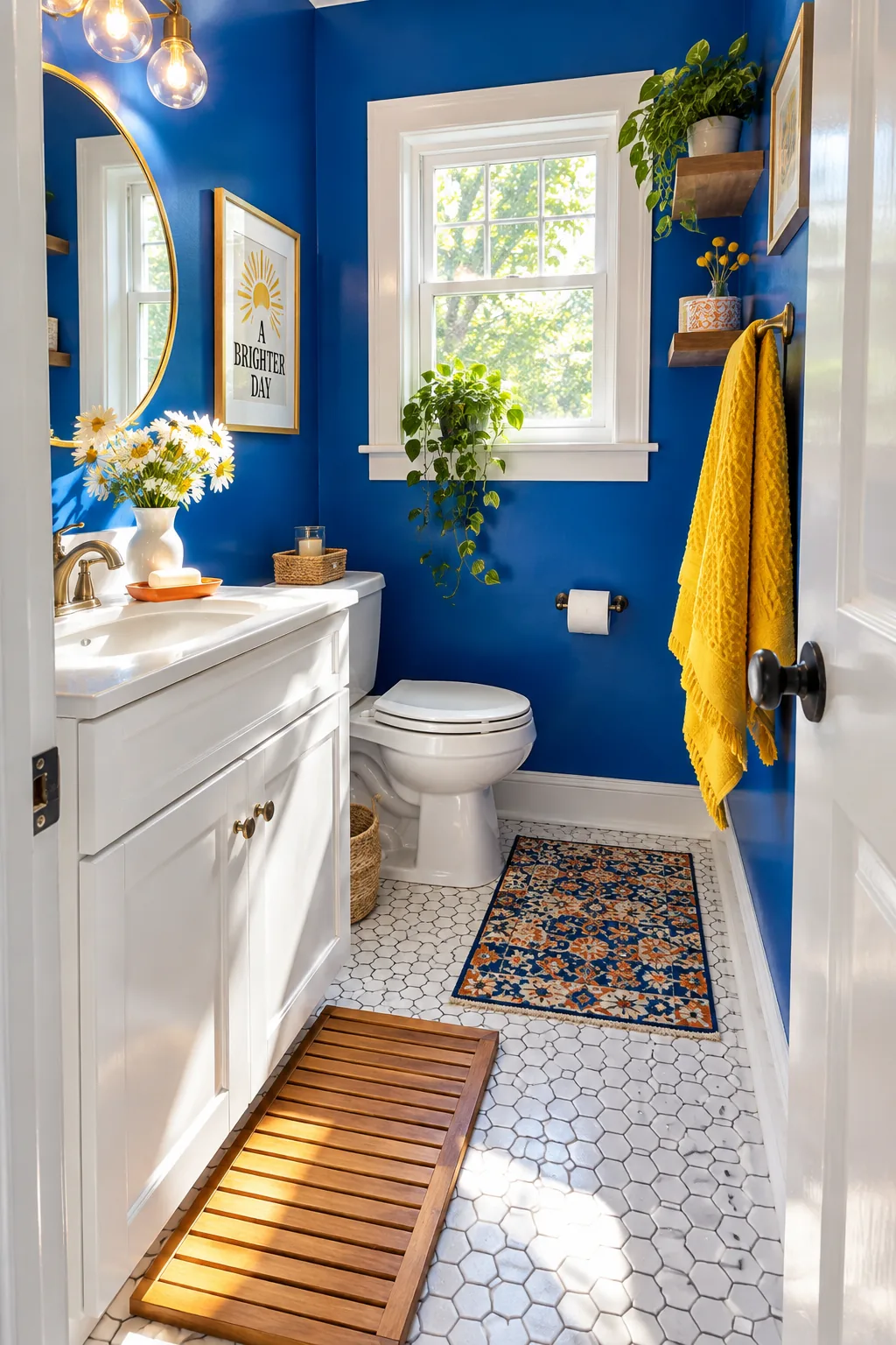 Freshly painted bright white baseboards next to a bathroom tile floor
