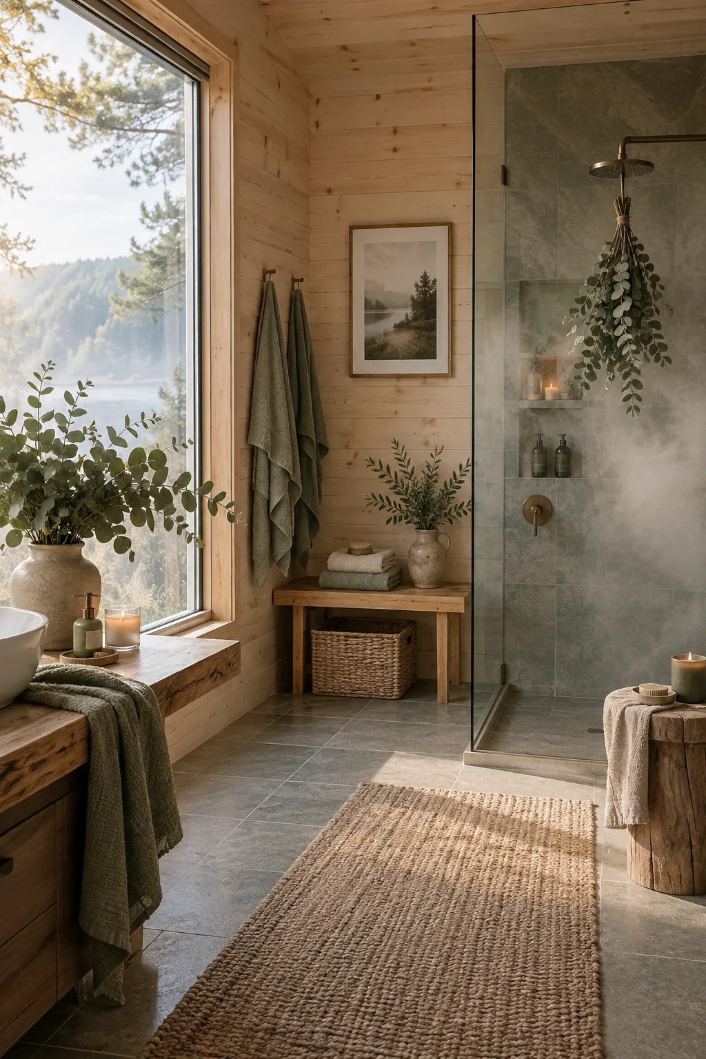 Fresh eucalyptus bundle hanging from a showerhead